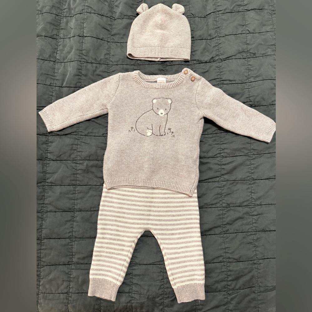 Cozy Knitted Bear Baby Sweater Set